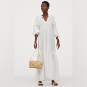 HM Gauze Cotton Kaftan Maxi Dress White, Size XL Flowly Crinkled Organic Cotton